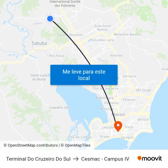 Terminal Do Cruzeiro Do Sul to Cesmac - Campus IV map