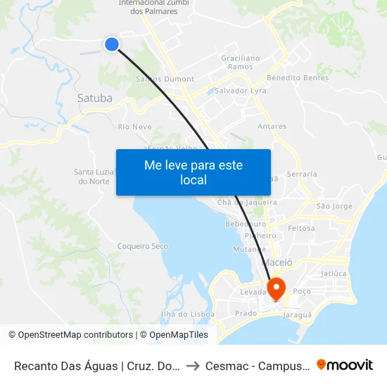 Recanto Das Águas | Cruz. Do Su to Cesmac - Campus IV map