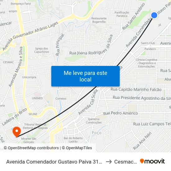 Avenida Comendador Gustavo Paiva 3119b Mangabeiras Maceió - Alagoas 57036 Brasil to Cesmac - Campus IV map