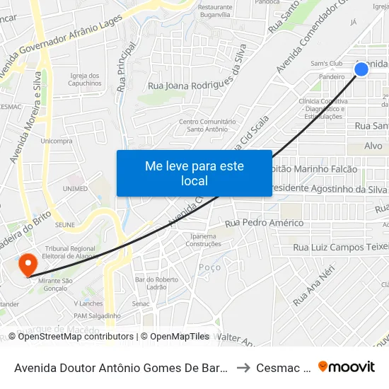 Avenida Doutor Antônio Gomes De Barros Jatiúca Maceió - Alagoas 57036 Brasil to Cesmac - Campus IV map