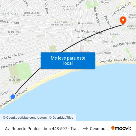 Av. Roberto Pontes Lima 443-597 - Trapiche Da Barra Maceió - Al 57010-385 Brasil to Cesmac - Campus IV map