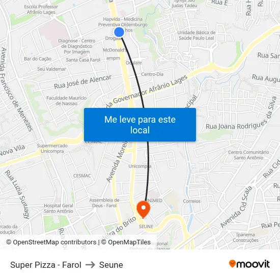 Super Pizza - Farol to Seune map