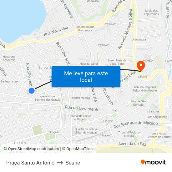 Praça Santo Antônio to Seune map