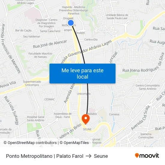Ponto Metropolitano | Palato Farol to Seune map