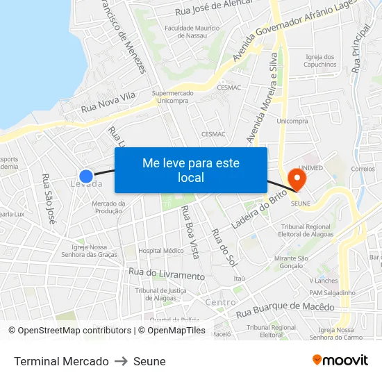 Terminal Mercado to Seune map