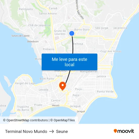 Terminal Novo Mundo to Seune map