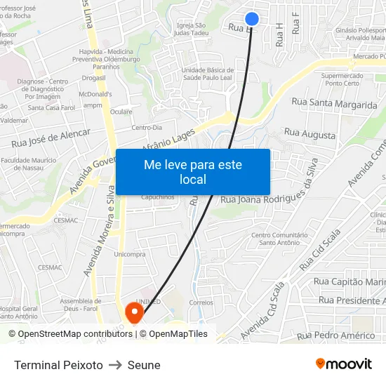 Terminal Peixoto to Seune map