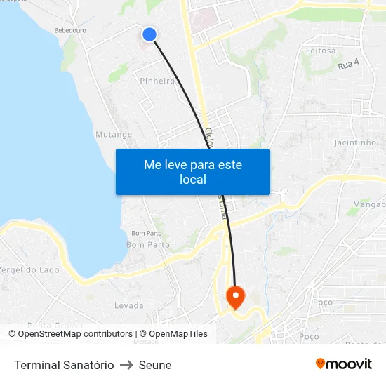 Terminal Sanatório to Seune map