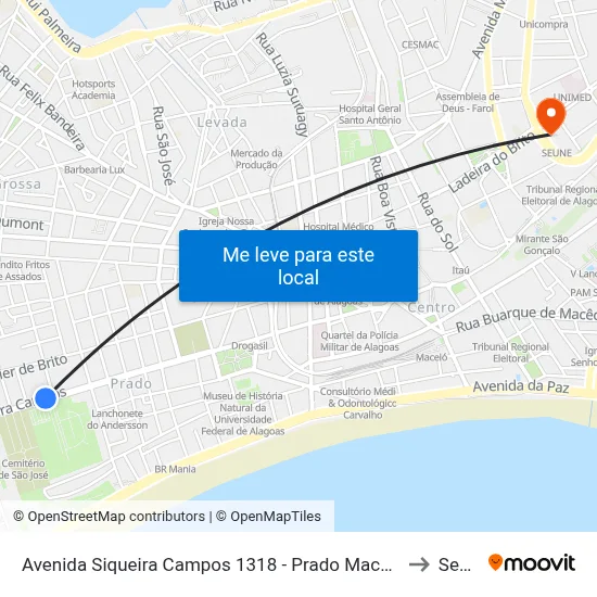 Avenida Siqueira Campos 1318 - Prado Maceió - Al Brasil to Seune map