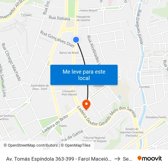 Av. Tomás Espíndola 363-399 - Farol Maceió - Al Brasil to Seune map