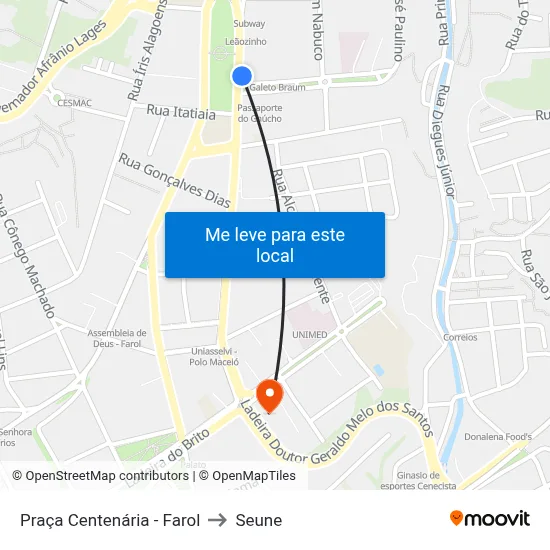Praça Centenária - Farol to Seune map