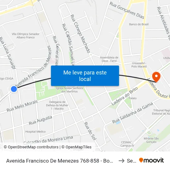 Avenida Francisco De Menezes 768-858 - Bom Parto Maceió - Al Brasil to Seune map