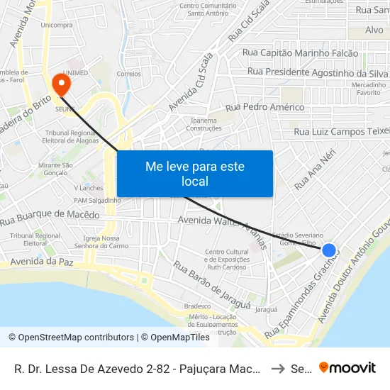 R. Dr. Lessa De Azevedo 2-82 - Pajuçara Maceió - Al 57030-180 Brasil to Seune map