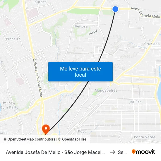 Avenida Josefa De Mello - São Jorge Maceió - Al Brasil to Seune map