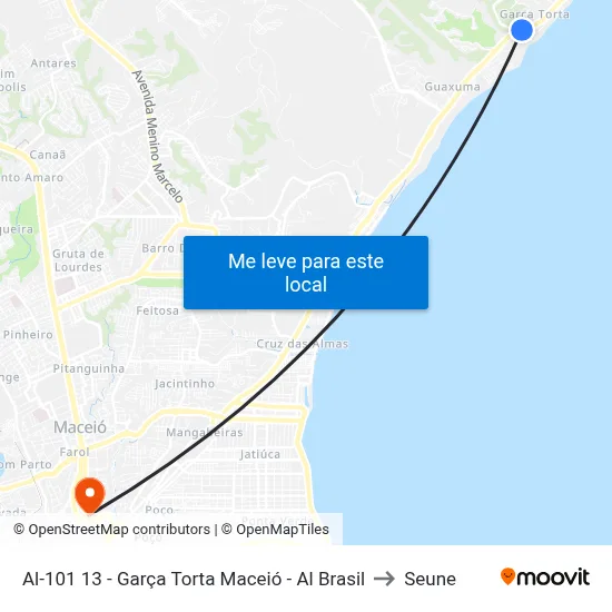 Al-101 13 - Garça Torta Maceió - Al Brasil to Seune map