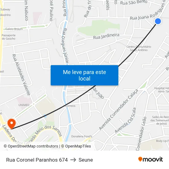 Rua Coronel Paranhos 674 to Seune map