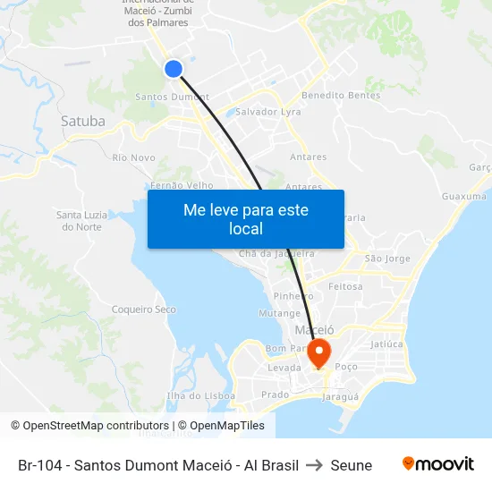Br-104 - Santos Dumont Maceió - Al Brasil to Seune map