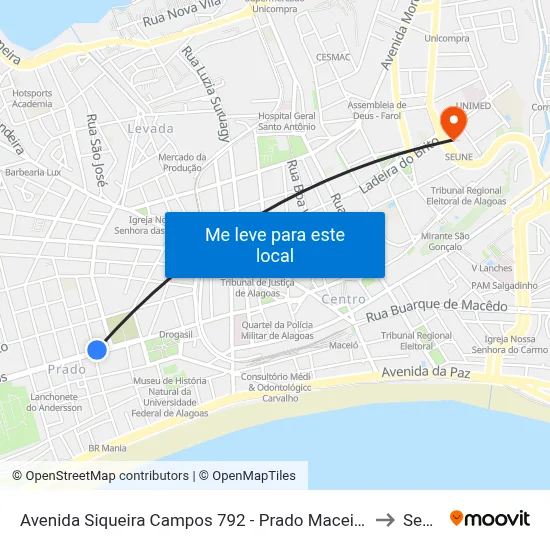 Avenida Siqueira Campos 792 - Prado Maceió - Al Brasil to Seune map
