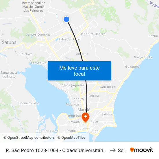 R. São Pedro 1028-1064 - Cidade Universitária Maceió - Al Brasil to Seune map