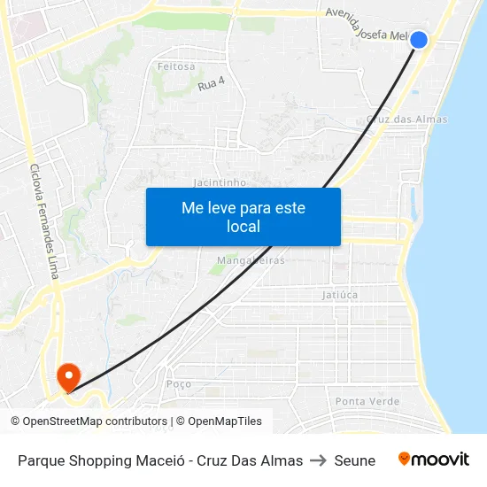 Parque Shopping Maceió - Cruz Das Almas to Seune map