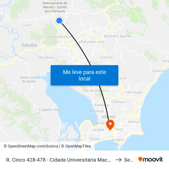 R. Cinco 428-478 - Cidade Universitária Maceió - Al Brasil to Seune map