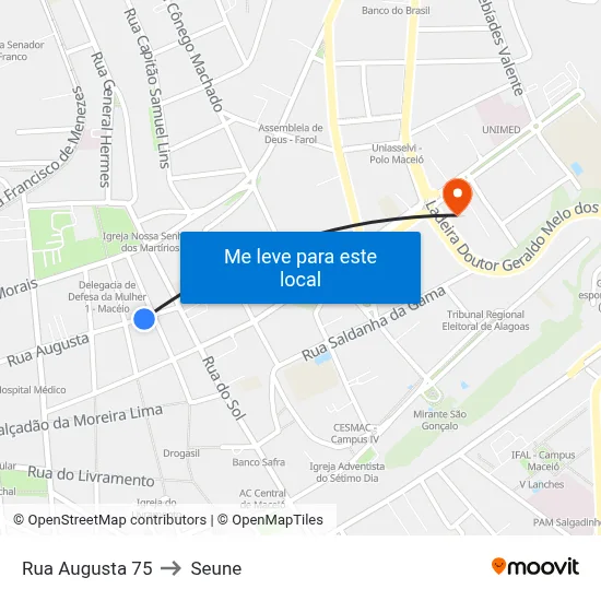 Rua Augusta 75 to Seune map