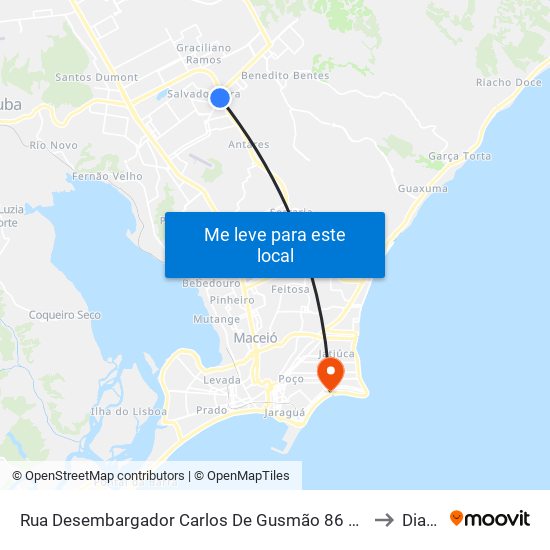 Rua Desembargador Carlos De Gusmão 86 Antares Maceió - Alagoas 57085 Brasil to Diagnose map