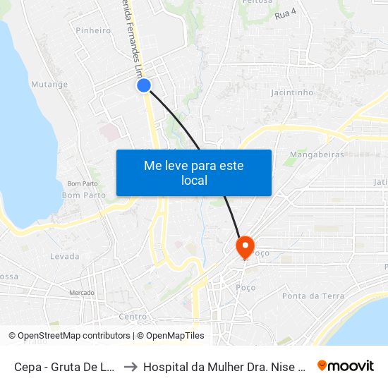 Cepa - Gruta De Lourdes to Hospital da Mulher Dra. Nise da Silveira map