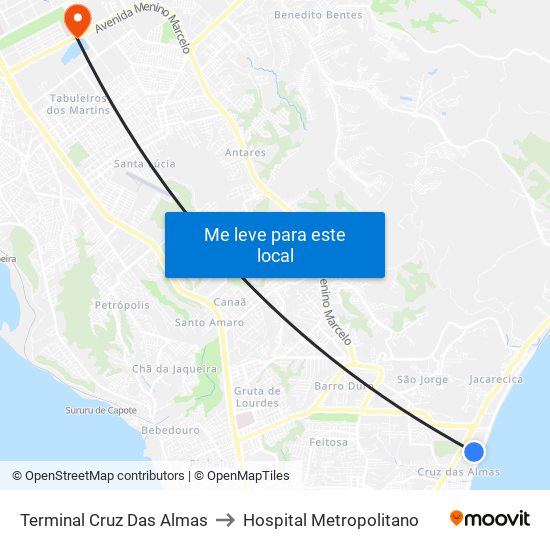 Terminal Cruz Das Almas to Hospital Metropolitano map