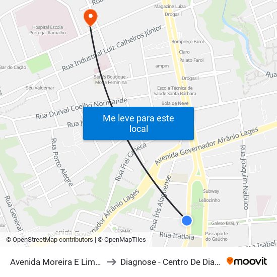 Avenida Moreira E Lima | Praça Centenário to Diagnose - Centro De Diagnóstico Por Imagem map