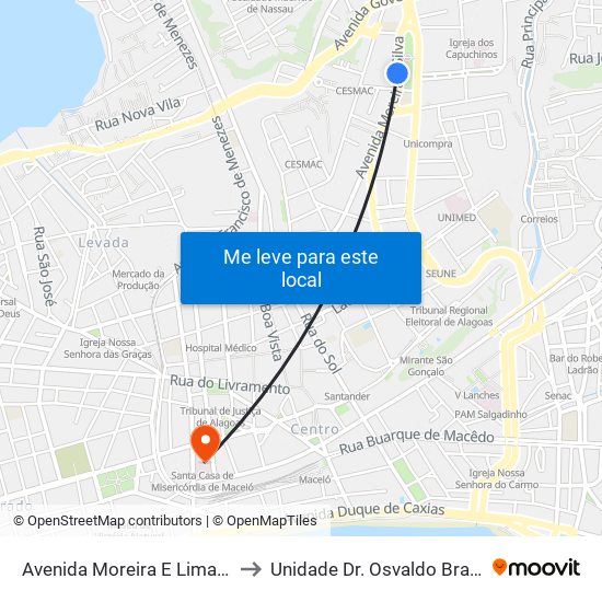 Avenida Moreira E Lima | Praça Centenário to Unidade Dr. Osvaldo Brandão SANTA CASA map