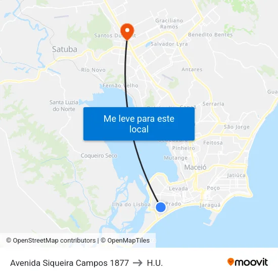 Avenida Siqueira Campos 1877 to H.U. map