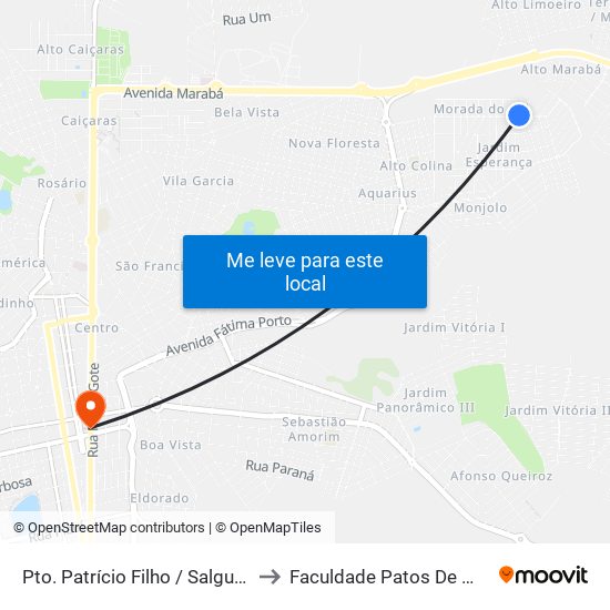 Pto. Patrício Filho / Salgueiros to Faculdade Patos De Minas map