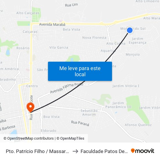 Pto. Patrício Filho / Massarandubas to Faculdade Patos De Minas map