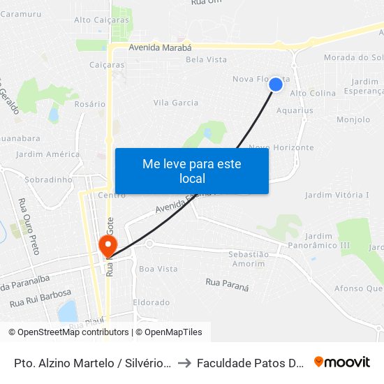 Pto. Alzino Martelo / Silvério Marques to Faculdade Patos De Minas map