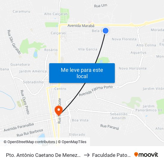 Pto. Antônio Caetano De Menezes / Olímpio J. Luis to Faculdade Patos De Minas map