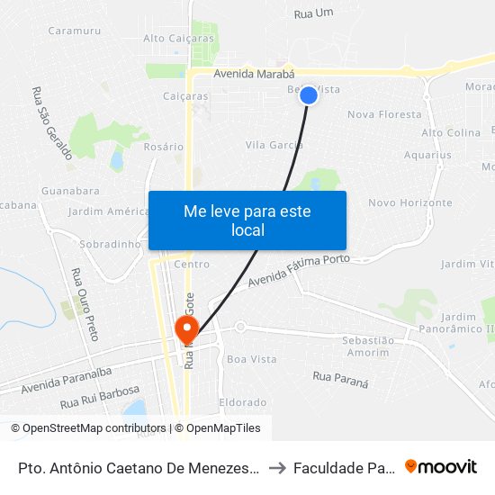 Pto. Antônio Caetano De Menezes / Manoel Onófrio Rodrigues to Faculdade Patos De Minas map