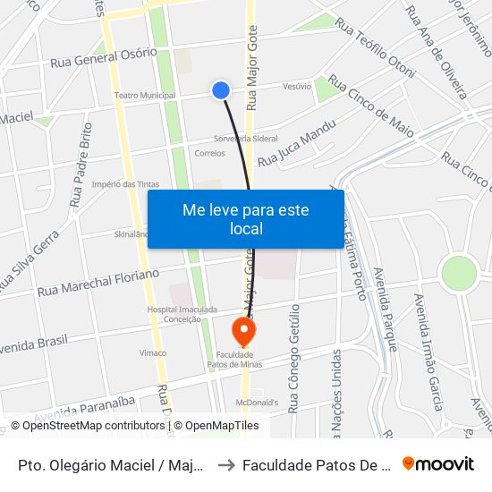 Pto. Olegário Maciel / Major Gote to Faculdade Patos De Minas map