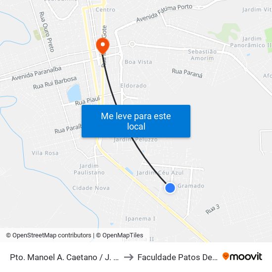 Pto. Manoel A. Caetano / J. J. Souza to Faculdade Patos De Minas map