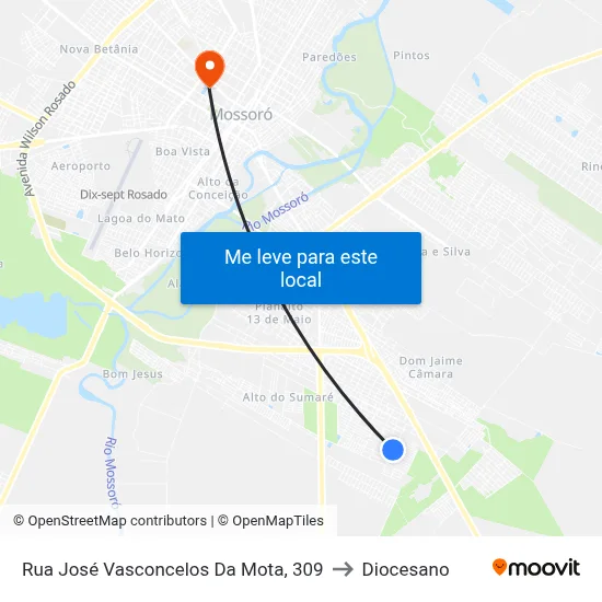 Rua José Vasconcelos Da Mota, 309 to Diocesano map