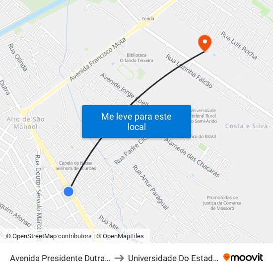 Avenida Presidente Dutra, 3417 - Planalto 13 De Maio to Universidade Do Estado Do Rio Grande Do Norte map