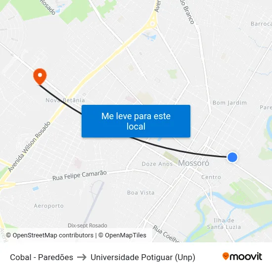 Cobal - Paredões to Universidade Potiguar (Unp) map