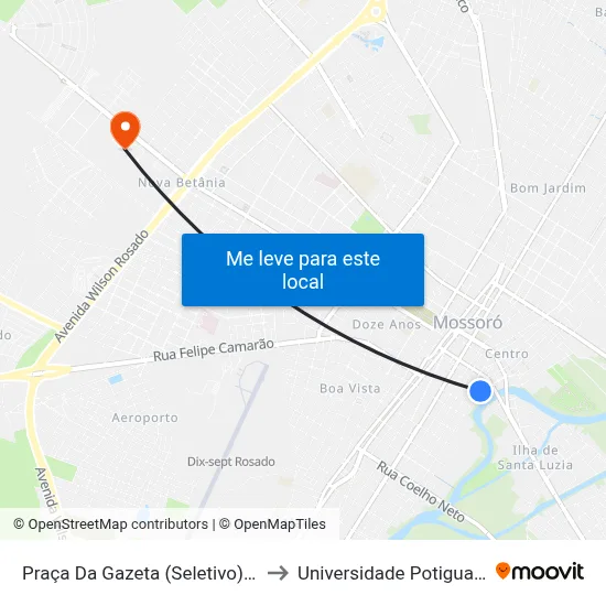 Praça Da Gazeta (Seletivo) - Centro to Universidade Potiguar (Unp) map