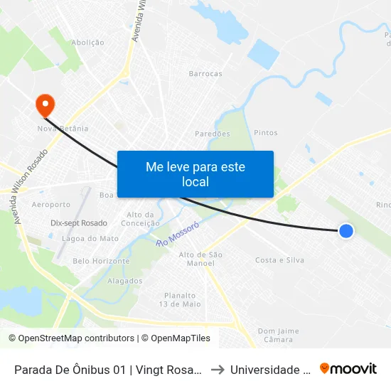 Parada De Ônibus 01 | Vingt Rosado | Rua Francisco B. Sobrinho to Universidade Potiguar (Unp) map