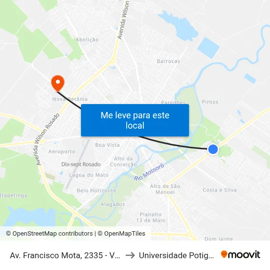 Av. Francisco Mota, 2335 - Vingt Rosado to Universidade Potiguar (Unp) map