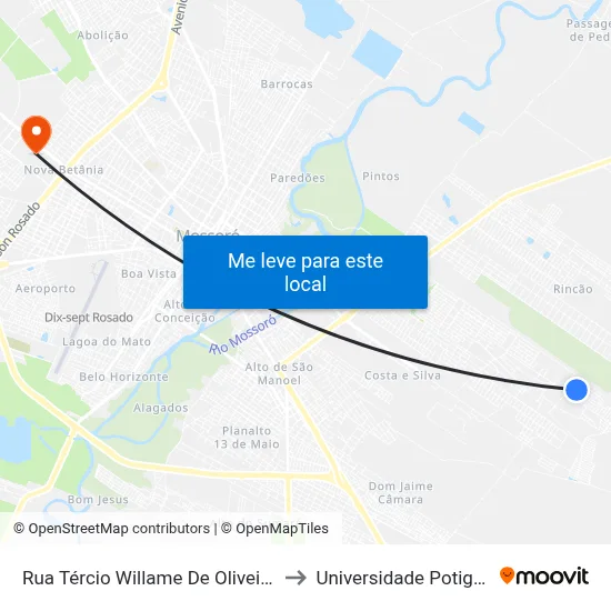 Rua Tércio Willame De Oliveira Cunha, 95 to Universidade Potiguar (Unp) map