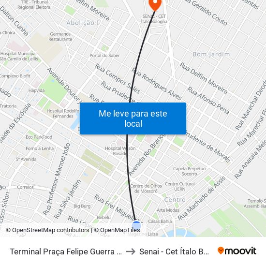 Terminal Praça Felipe Guerra - Centro to Senai - Cet Ítalo Bologna map