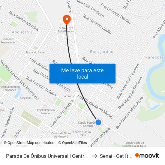 Parada De Ônibus Universal | Centro | R. Doutor Mário Negócio to Senai - Cet Ítalo Bologna map