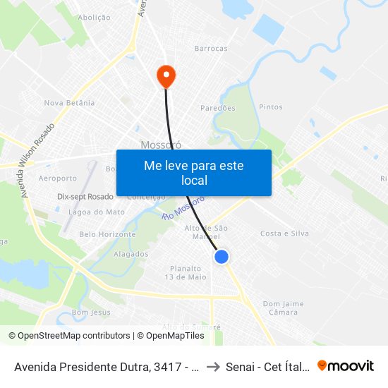 Avenida Presidente Dutra, 3417 - Planalto 13 De Maio to Senai - Cet Ítalo Bologna map