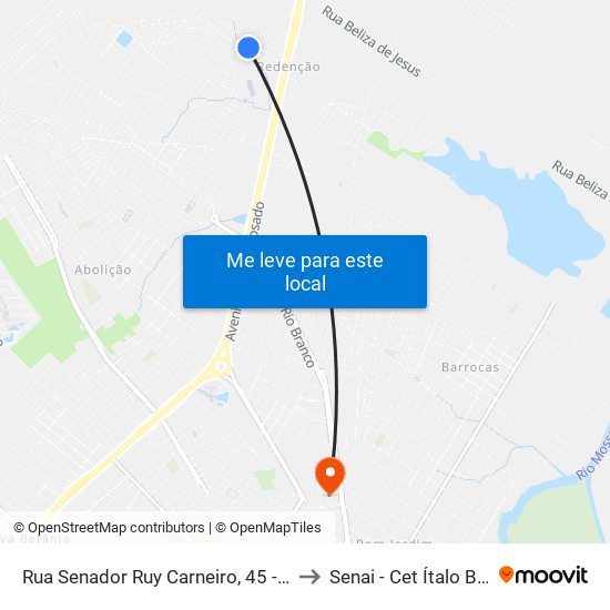 Rua Senador Ruy Carneiro, 45 - Redenção to Senai - Cet Ítalo Bologna map